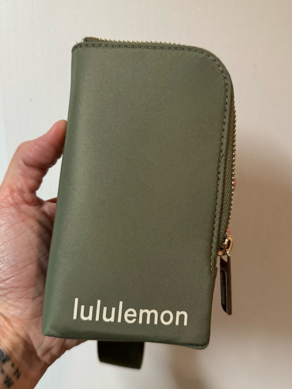 adidas Olive Green Wristlet Clutch with Gold Zip